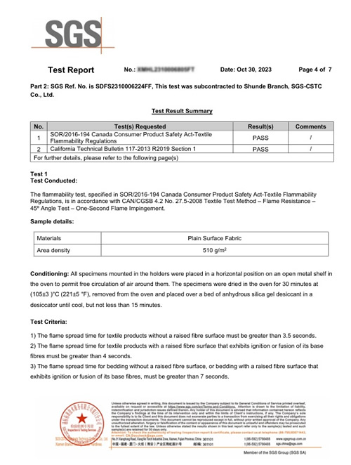 Flammability Test Report - Hanleide Furniture